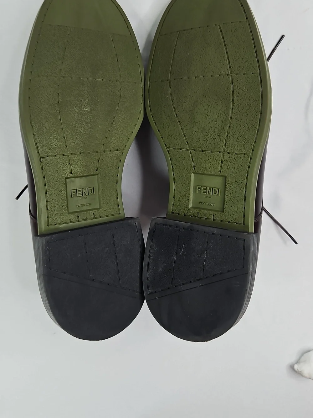 Fendi Men’s Brown Leather Derby Shoes Green Sole Size 7 Made In  Italy